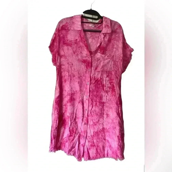 UMGEE Washed Pink  Tie Dye Shirt Mini Dress Frye  Hem Size Medium - Picture 11 of 12